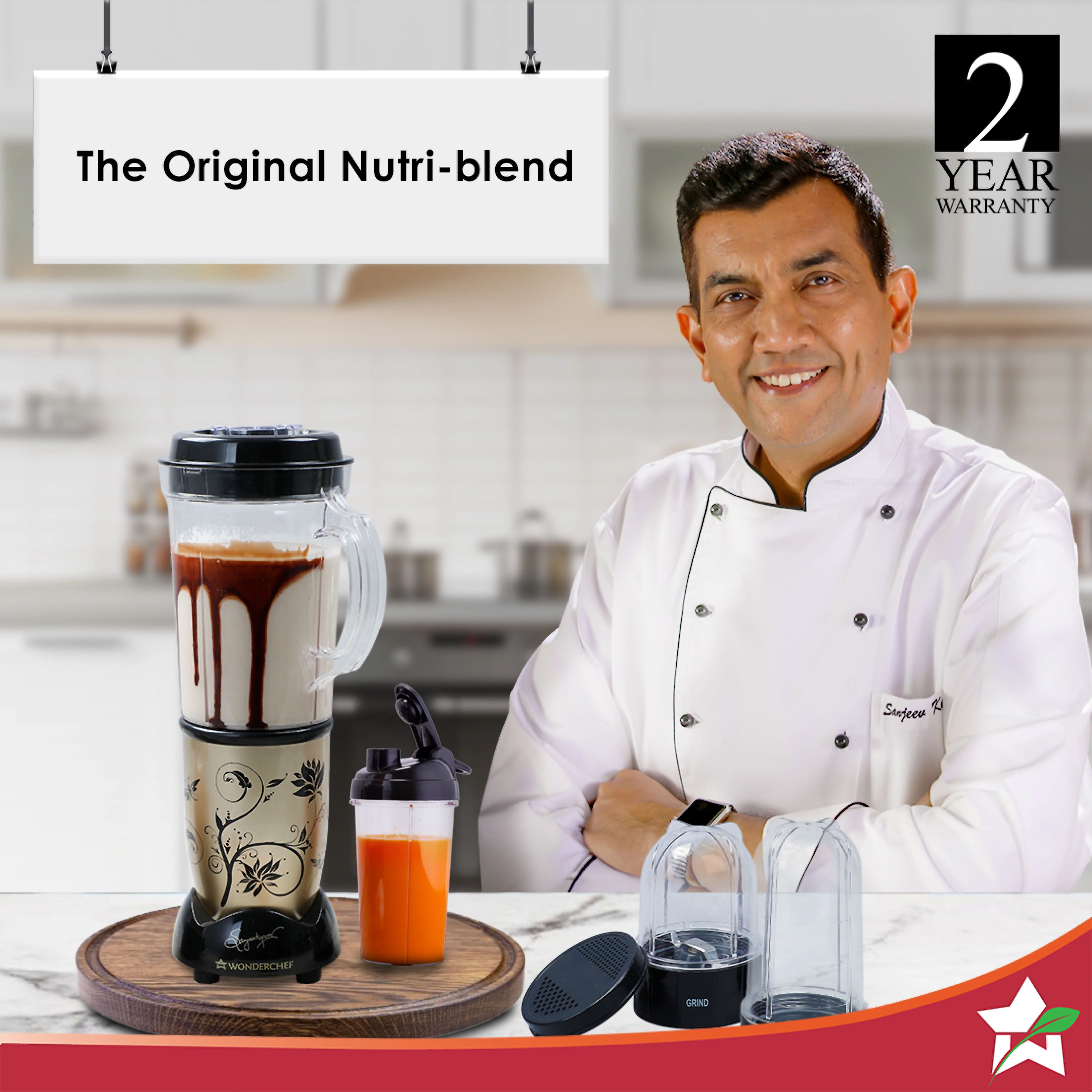 Nutri-blend 500W Mixer Grinder, 22000 RPM Motor, Smoothie Maker, Masala Grinder, Chutney Blender, 4 Unbreakable Jars, Recipe Book by Chef Sanjeev Kapoor, 2 Yr Warranty, Champagne - Image 2