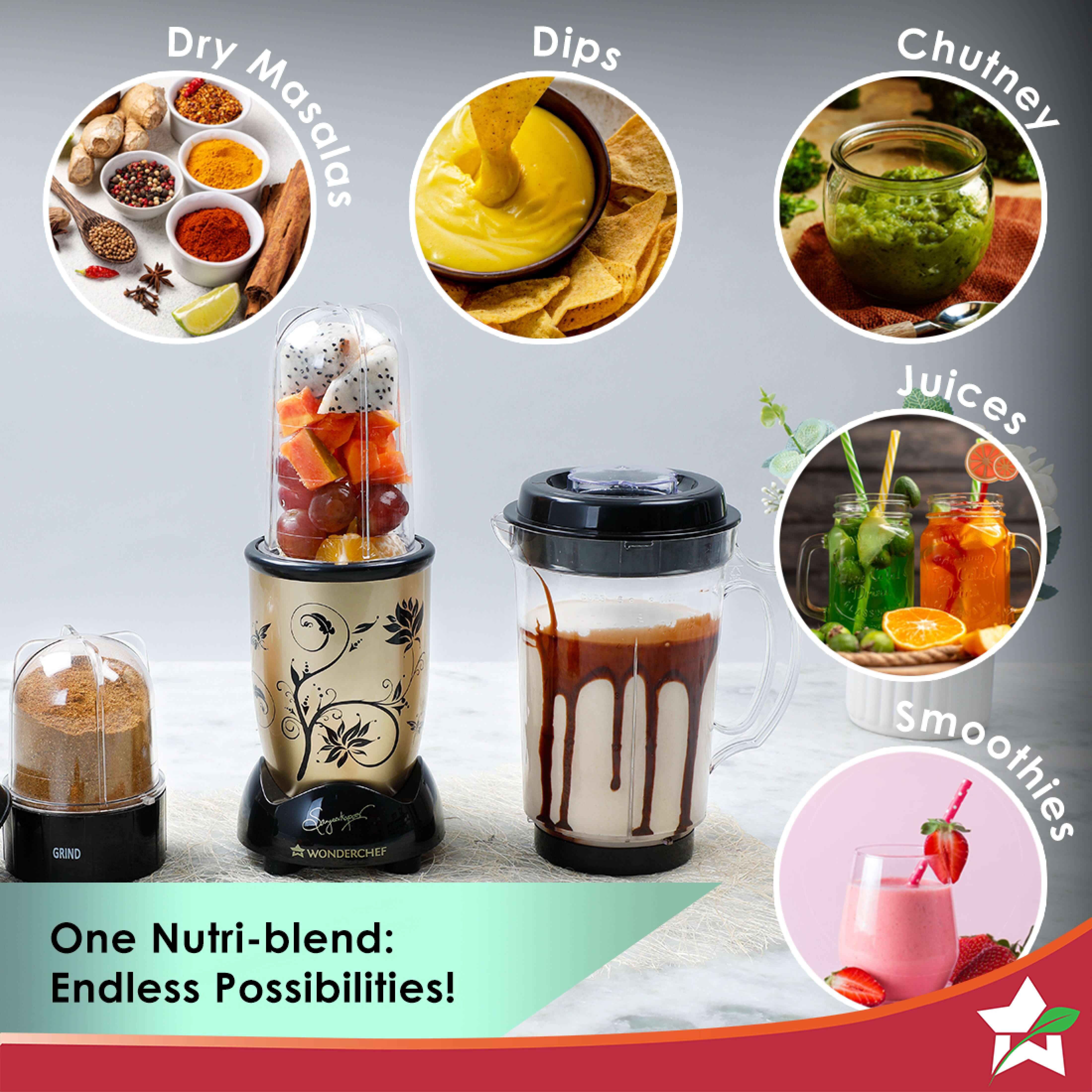 Nutri-blend 500W Mixer Grinder, 22000 RPM Motor, Smoothie Maker, Masala Grinder, Chutney Blender, 4 Unbreakable Jars, Recipe Book by Chef Sanjeev Kapoor, 2 Yr Warranty, Champagne - Image 4