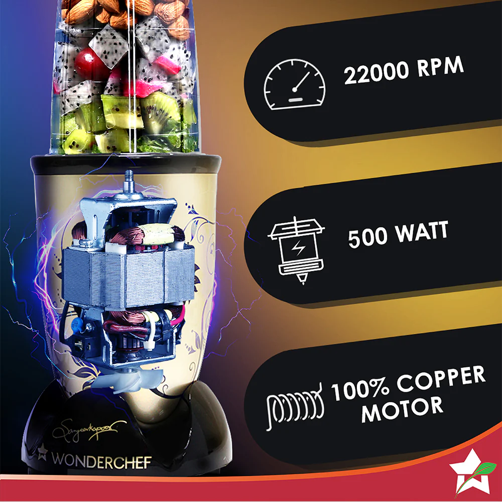 Nutri-blend 500W Mixer Grinder, 22000 RPM Motor, Smoothie Maker, Masala Grinder, Chutney Blender, 4 Unbreakable Jars, Recipe Book by Chef Sanjeev Kapoor, 2 Yr Warranty, Champagne - Image 5