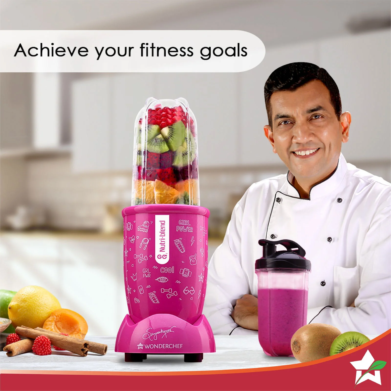 Nutri-blend GO, 22000 RPM 100% Full Copper Motor, 1 Unbreakable Jar, 400 W, 2 Years Warranty, Recipe book by Chef Sanjeev Kapoor, Pink - Image 2
