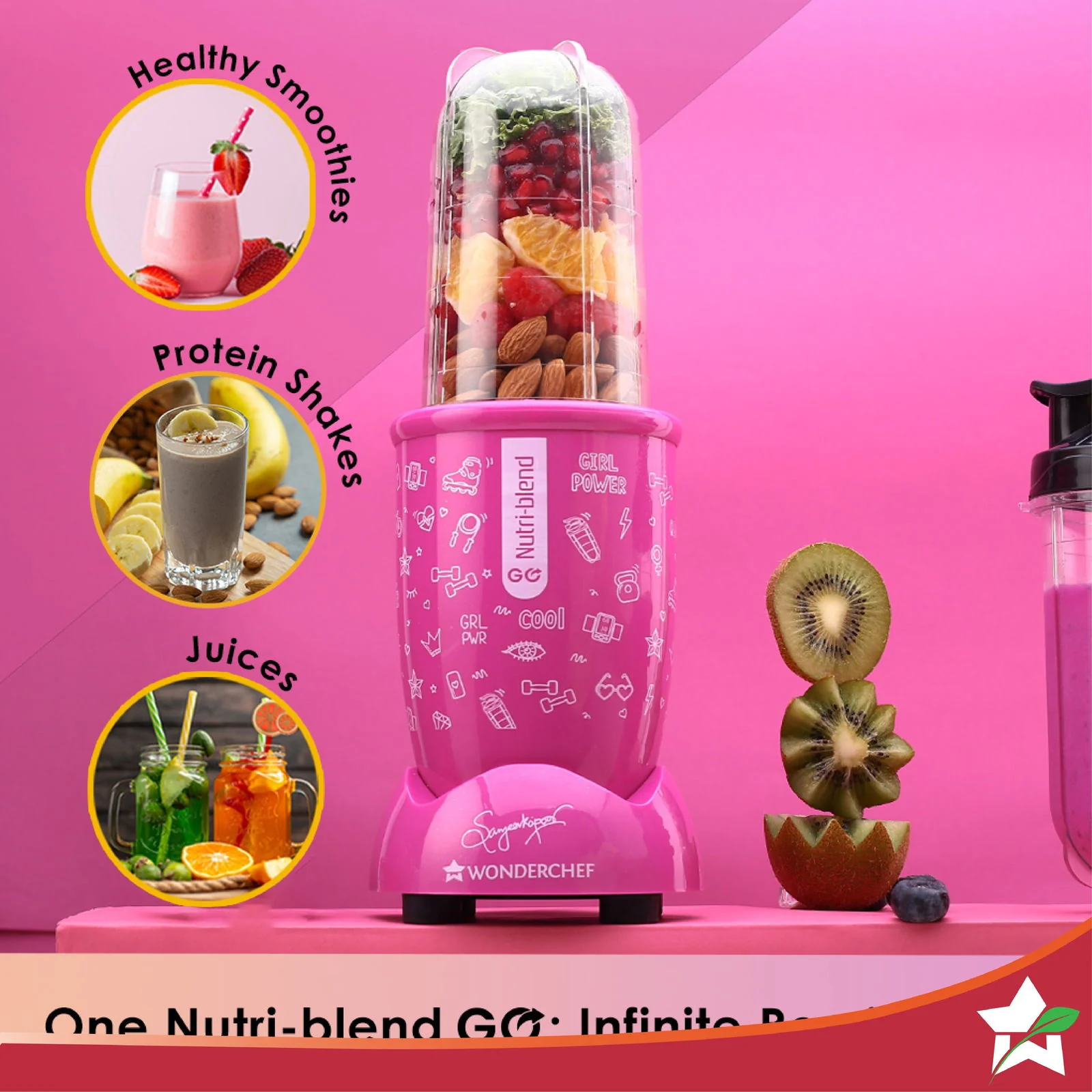 Nutri-blend GO, 22000 RPM 100% Full Copper Motor, 1 Unbreakable Jar, 400 W, 2 Years Warranty, Recipe book by Chef Sanjeev Kapoor, Pink - Image 4