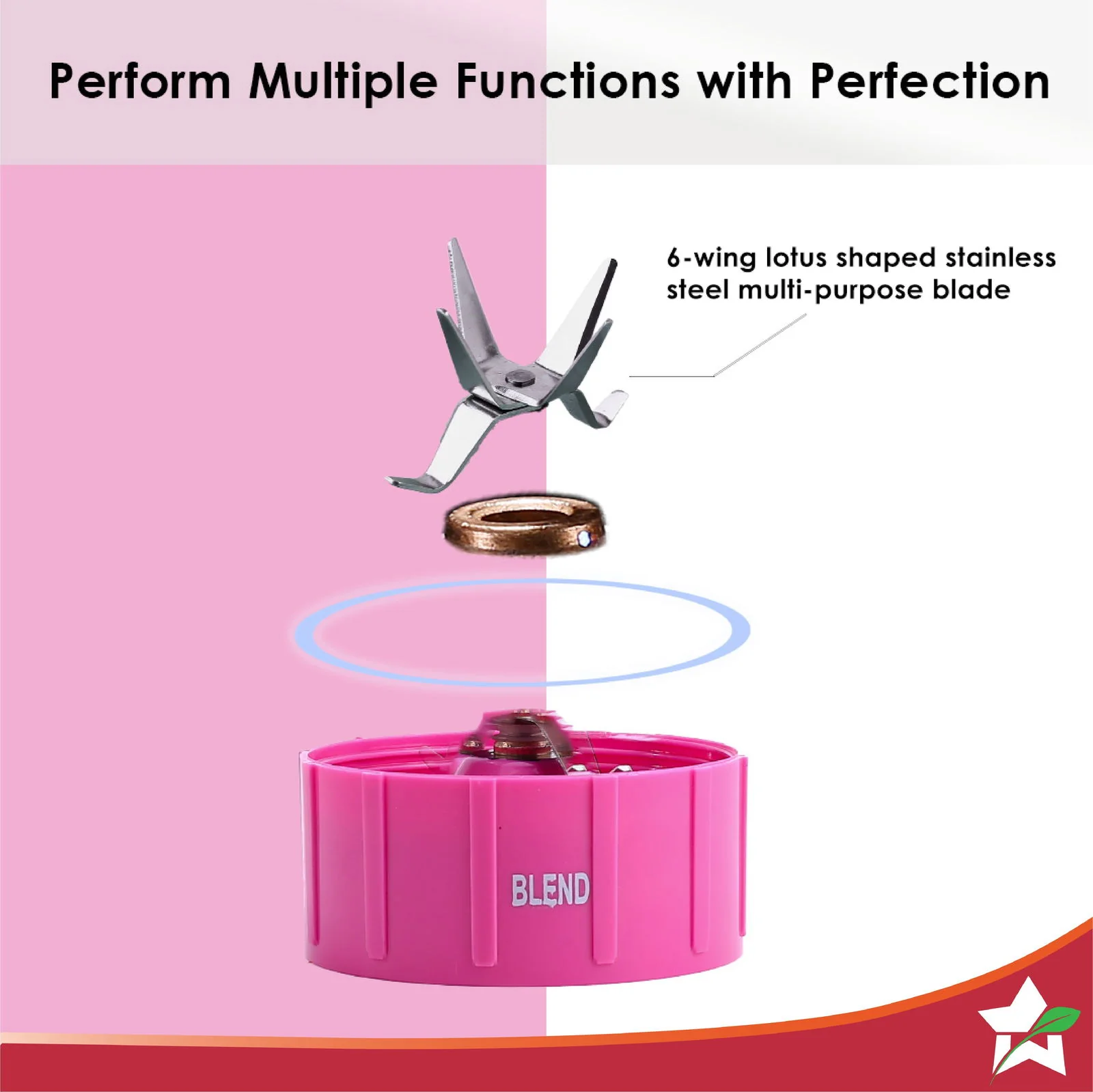 Nutri-blend GO, 22000 RPM 100% Full Copper Motor, 1 Unbreakable Jar, 400 W, 2 Years Warranty, Recipe book by Chef Sanjeev Kapoor, Pink - Image 5