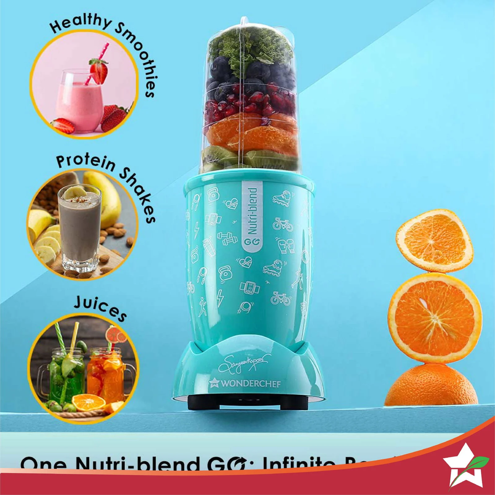 Nutri-blend GO, 22000 RPM 100% Full Copper Motor, 1 Unbreakable Jar, 400 W, 2 Years Warranty, Recipe book by Chef Sanjeev Kapoor, Mint - Image 5