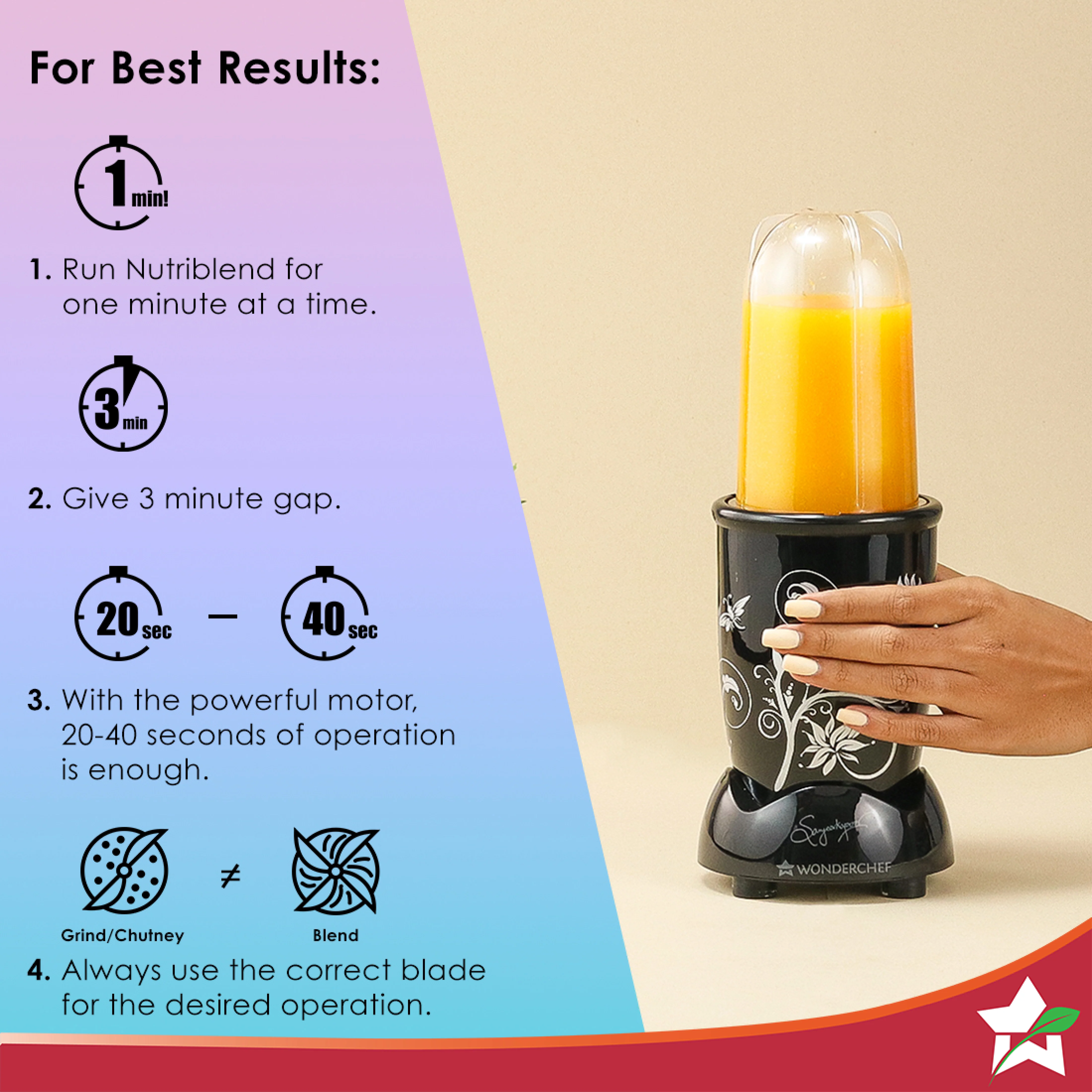 Wonderchef Renewed Nutri-blend Juicer, Mixer, Grinder, Smoothie Maker & Chopper CKM | 22000 RPM Blender, Chopper, Juicer | 400W | 100% Full Copper Motor | SS Blades | 4 Unbreakable Jars - Image 7