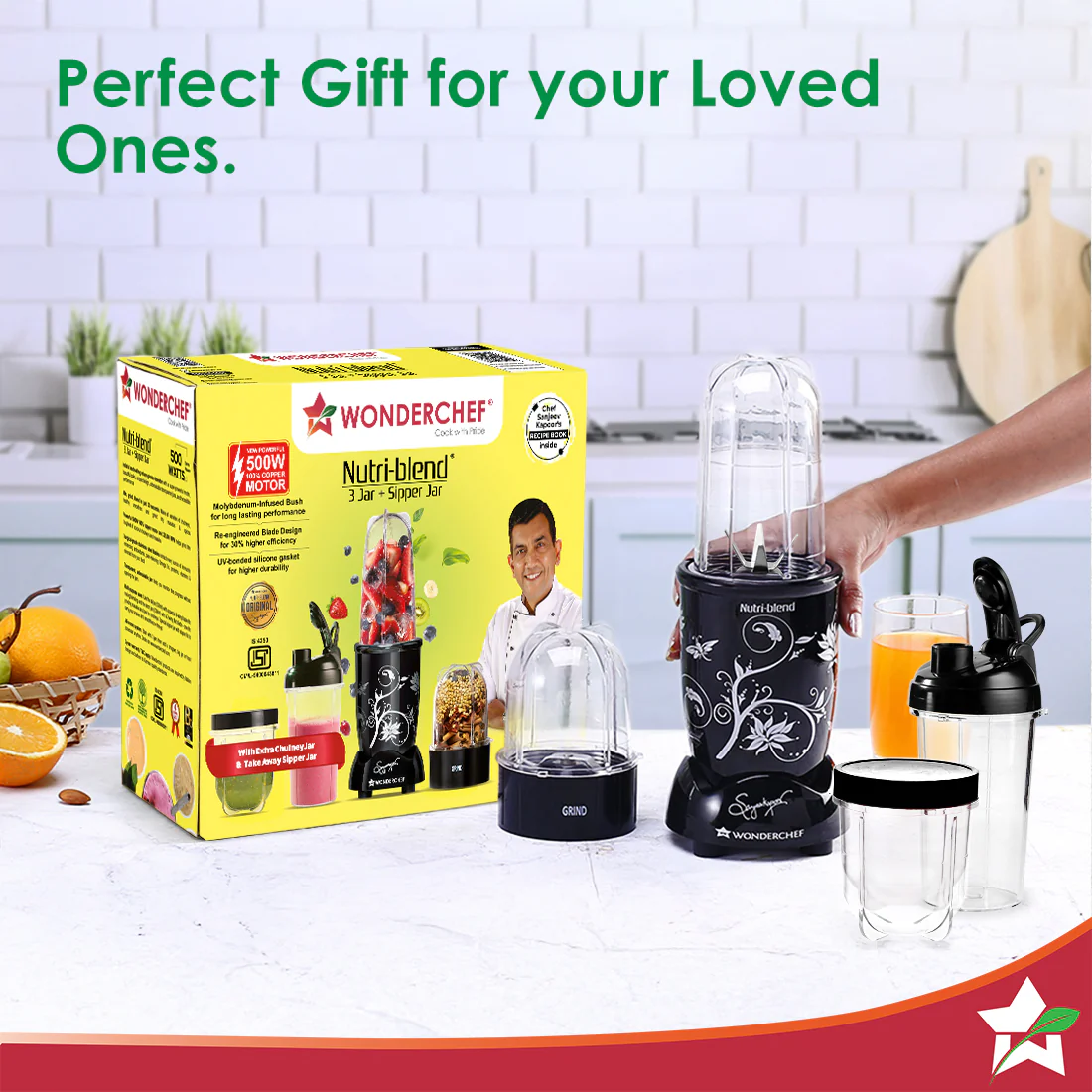 Nutri-blend 500W Mixer Grinder, 22000 RPM Motor, Smoothie Maker, Masala Grinder, Chutney Blender, 3 Unbreakable Jars & Sipper Jar, Recipe Book by Chef Sanjeev Kapoor, 2 Yr Warranty, Black - Image 11