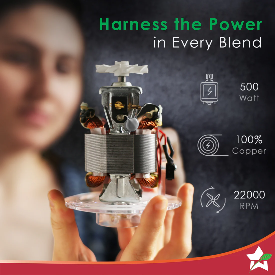 Nutri-blend 500W Mixer Grinder, 22000 RPM Motor, Smoothie Maker, Masala Grinder, Chutney Blender, 3 Unbreakable Jars & Sipper Jar, Recipe Book by Chef Sanjeev Kapoor, 2 Yr Warranty, Purple - Image 5