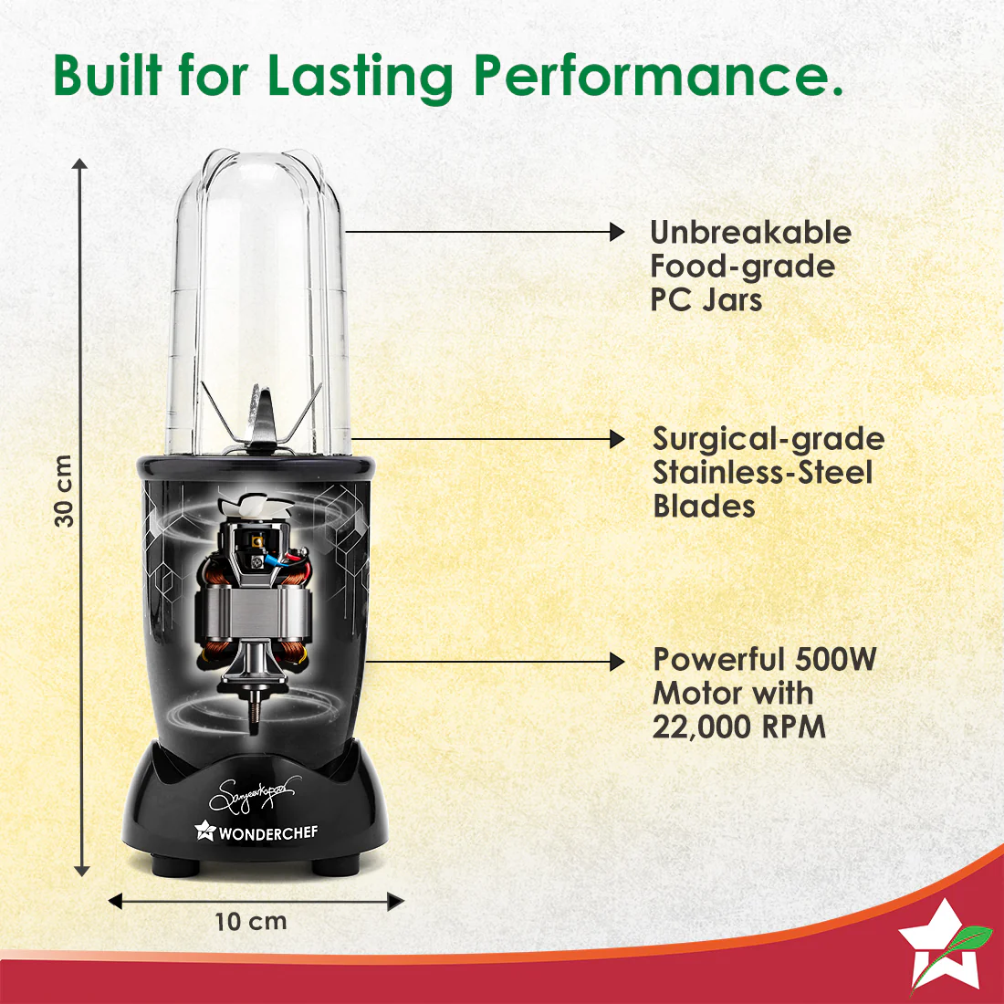 Nutri-blend Photon 500W Mixer Grinder, 22000 RPM Motor, Smoothie Maker, Masala Grinder, Chutney Blender, 3 Unbreakable Jars, Recipe Book by Chef Sanjeev Kapoor, 2 Yr Warranty, Black - Image 4