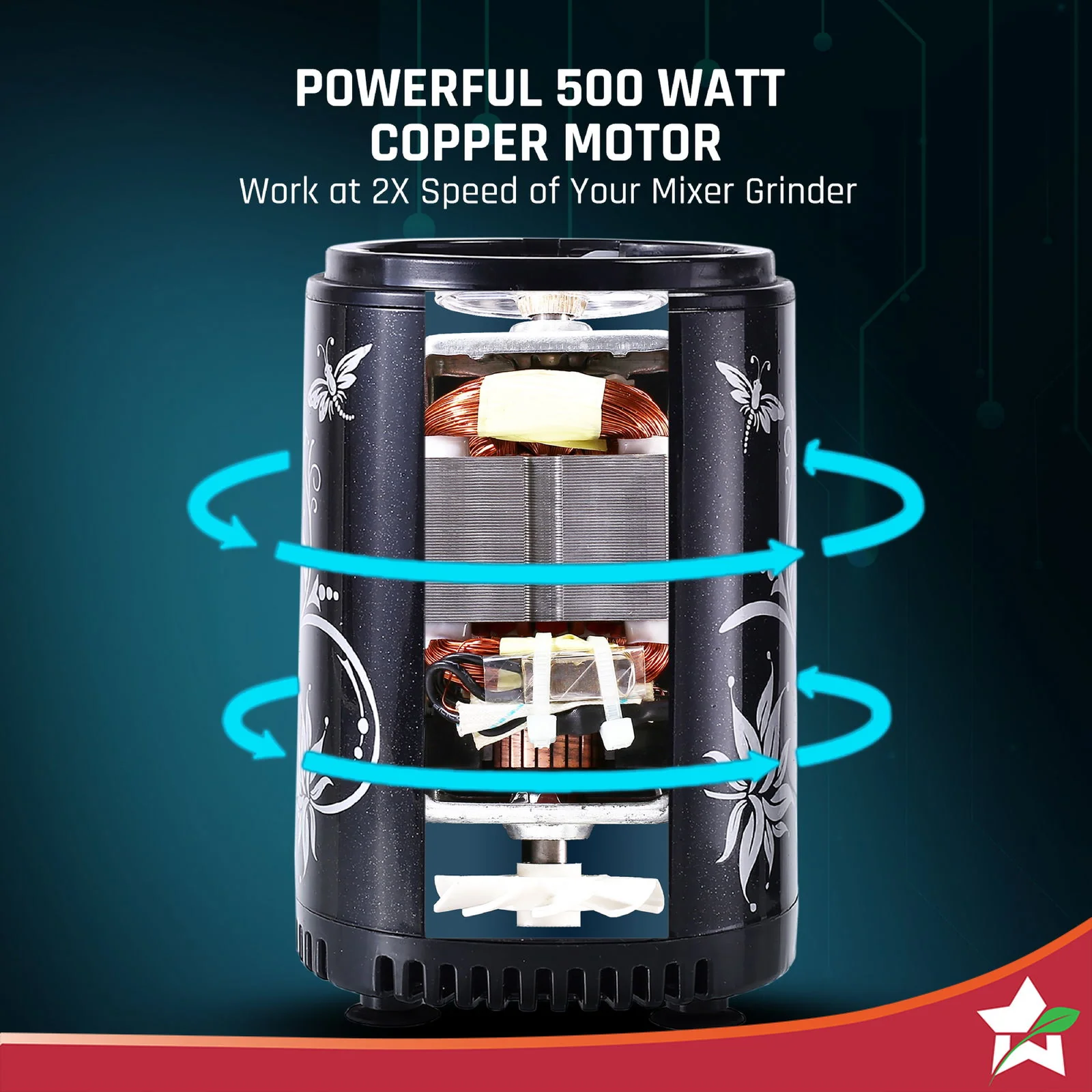 Nutri Blend Smart 3 Jar Automatic Mixer Grinder with Dual Pulse Function|22000 RPM|100% Full Copper Motor|3 Unbreakable Jars|500 W|2 Years Warranty|Recipe book by Chef Sanjeev Kapoor| Black - Image 10