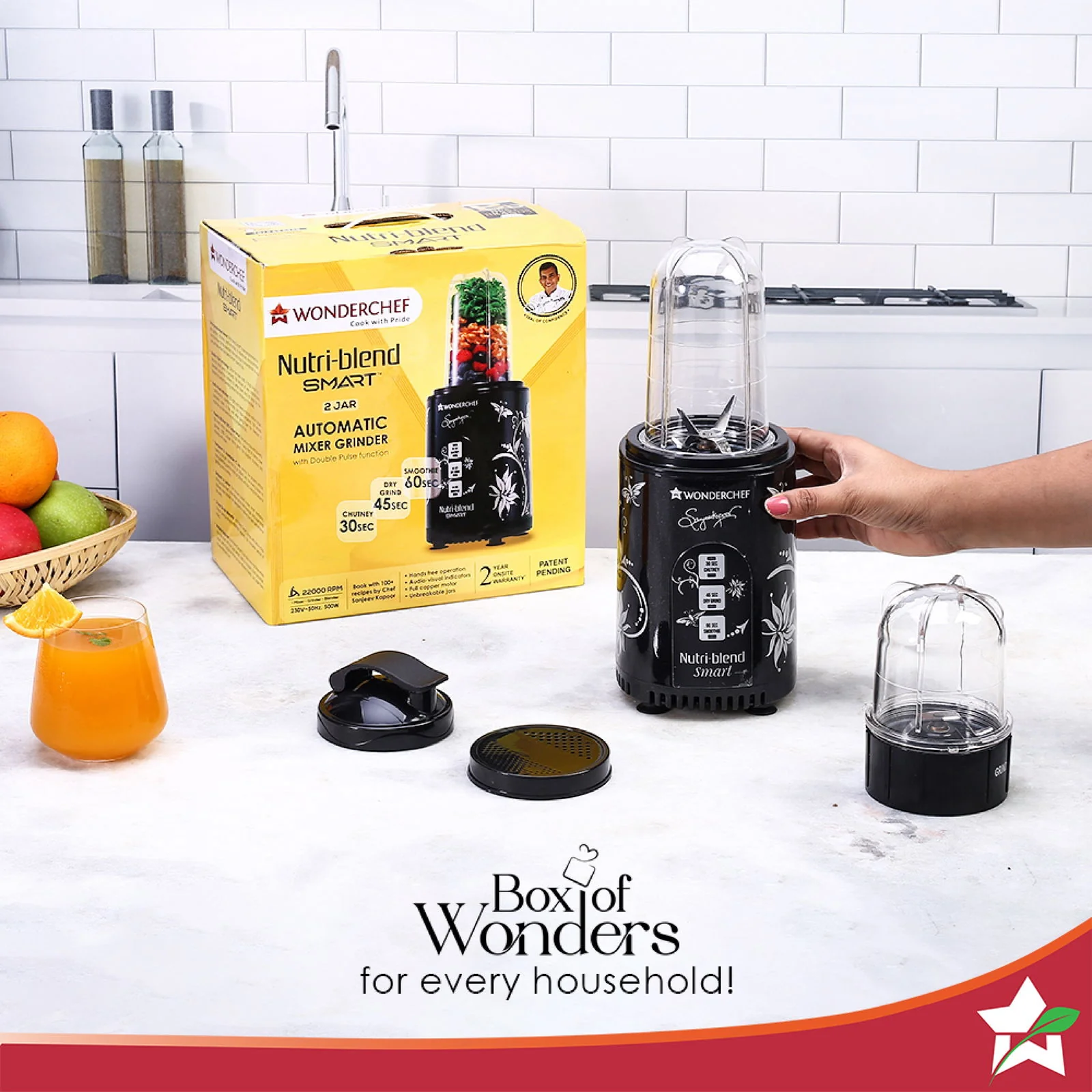 Nutri Blend Smart 3 Jar Automatic Mixer Grinder with Dual Pulse Function|22000 RPM|100% Full Copper Motor|3 Unbreakable Jars|500 W|2 Years Warranty|Recipe book by Chef Sanjeev Kapoor| Black - Image 12
