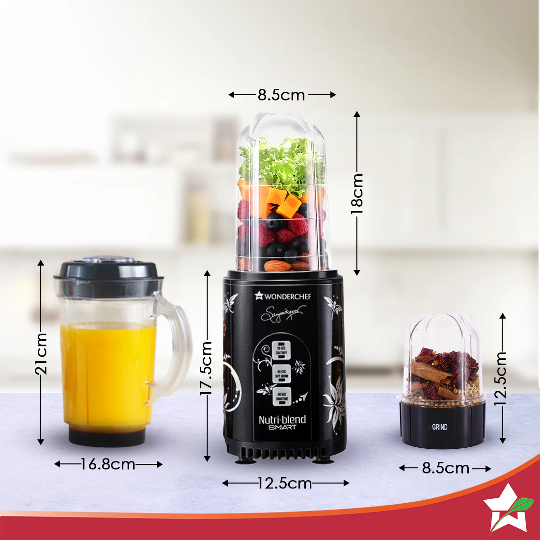 Nutri Blend Smart 3 Jar Automatic Mixer Grinder with Dual Pulse Function|22000 RPM|100% Full Copper Motor|3 Unbreakable Jars|500 W|2 Years Warranty|Recipe book by Chef Sanjeev Kapoor| Black - Image 3