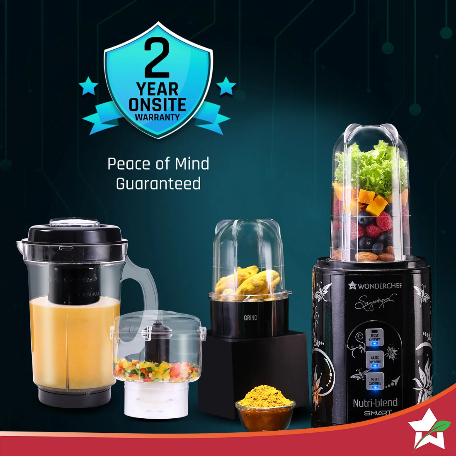 Nutri Blend Smart CKM Automatic Mixer Grinder with Dual Pulse Function|22000 RPM|100% Full Copper Motor|2 Unbreakable Jars|500 W|2 Years Warranty|Recipe book by Chef Sanjeev Kapoor| Black - Image 2