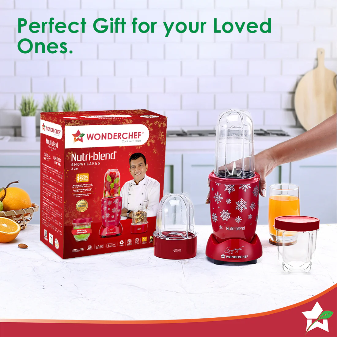 Nutri-blend Snowflakes 500W Mixer Grinder, 22000 RPM, Smoothie Maker-Masala-Chutney Grinder, 3 Unbreakable Jars, Limited Edition, Recipe Book by Chef Sanjeev Kapoor, 2 Yr Warranty, Red - Image 10