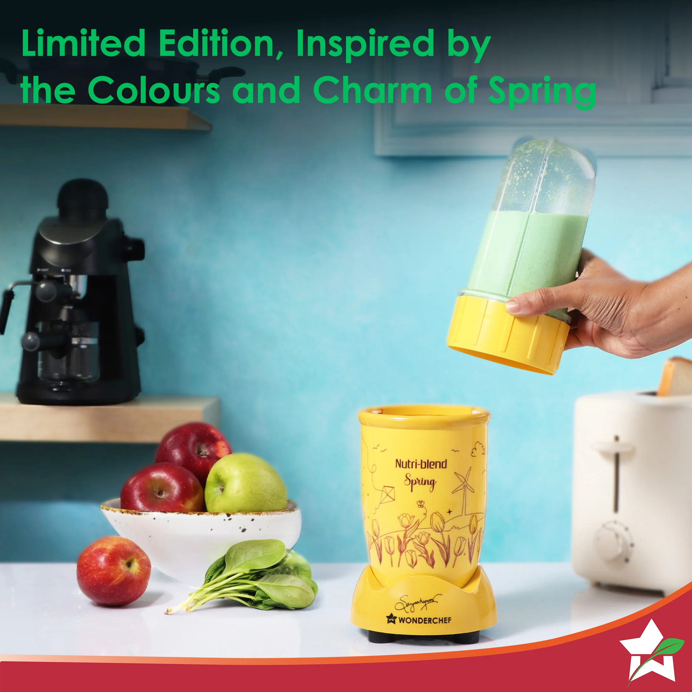 Nutri-blend Spring Mixer Grinder Blender & Smoothie Maker | 500W | 22000 RPM | 100% Copper Motor | 2 Unbreakable Jars | SS Blades | 2 Year Warranty | Recipe book by Chef Sanjeev Kapoor | Yellow - Image 4