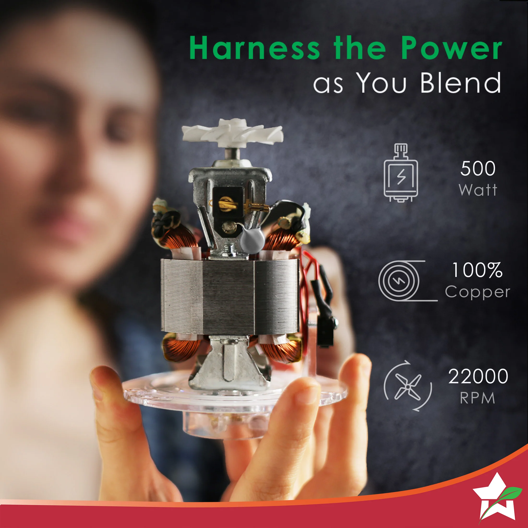 Nutri-blend Spring Mixer Grinder Blender & Smoothie Maker | 500W | 22000 RPM | 100% Copper Motor | 2 Unbreakable Jars | SS Blades | 2 Year Warranty | Recipe book by Chef Sanjeev Kapoor | Yellow - Image 5