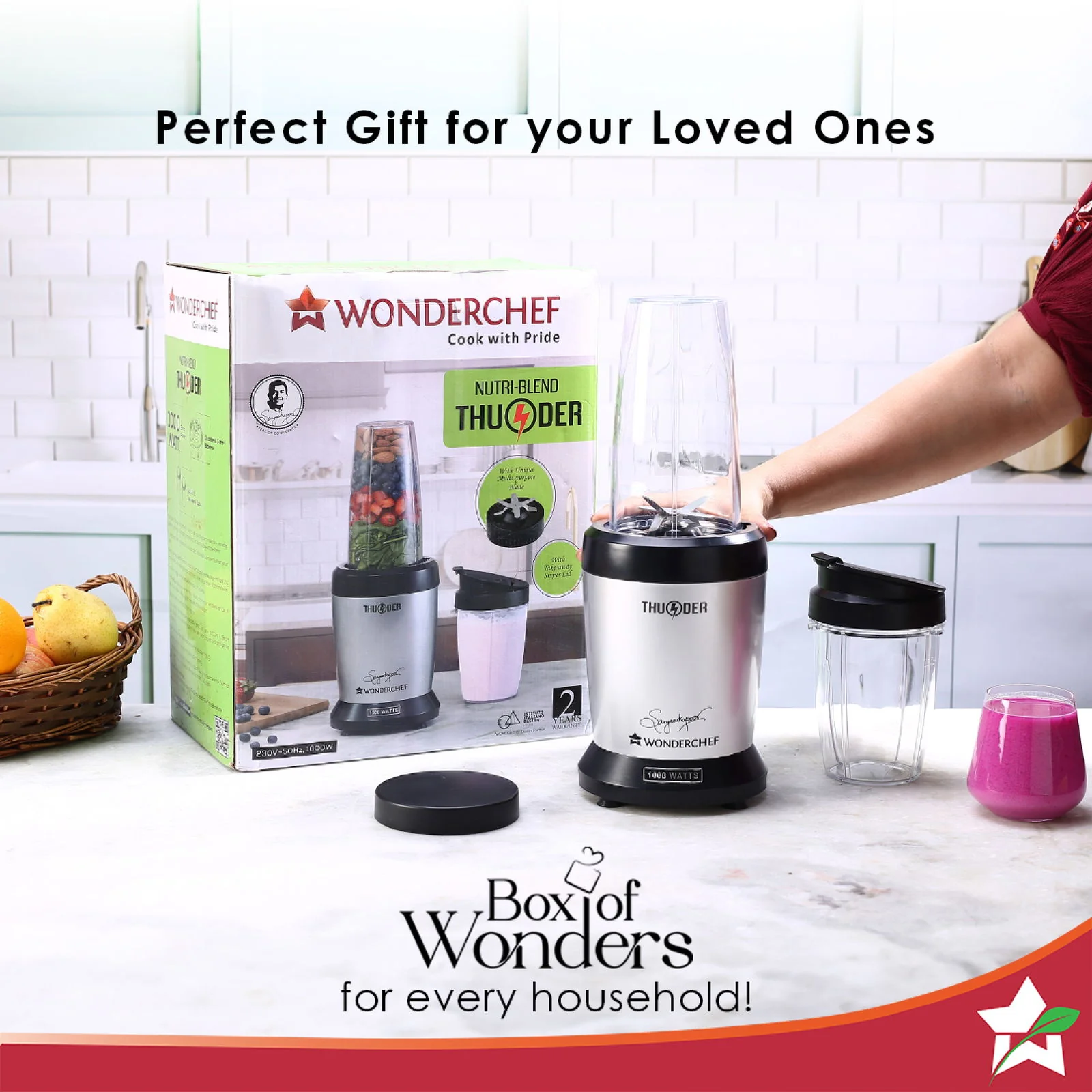 Nutri-blend Thunder Mixer, Grinder, Blender & Smoothie Maker | 1000W 22000 RPM 100% Full Copper Motor | SS 6-Blade Assembly | 2 Unbreakable Tritan Jars | 2 Years Warranty | Recipe Book By Chef Sanjeev Kapoor | Black Silver - Image 8