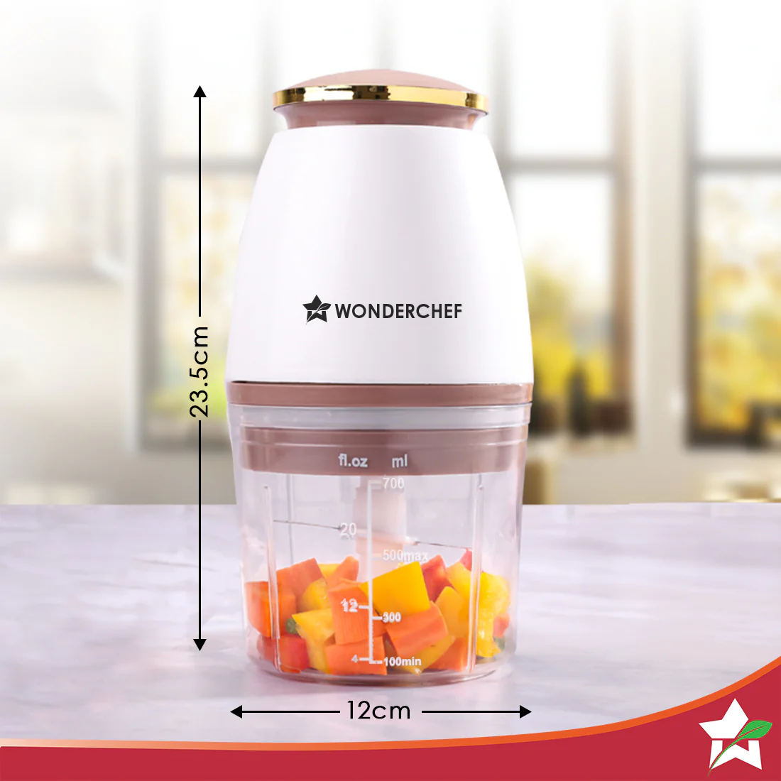 Nutri-chop Pearl Electric Chopper | 4 Sharp Stainless Steel Blades | 700ml | 350W | Chop and Mince Vegetables, Meat, Blends Dips | Transparent Bowl | Low Noise | Light-weight | 2-Year Warranty - Image 3