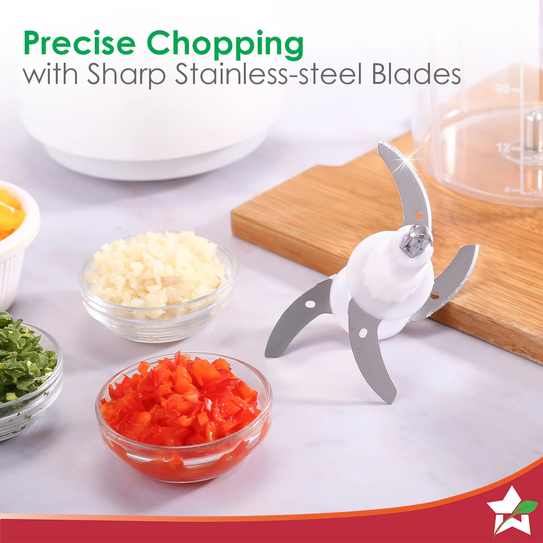 Nutri-chop Pearl Electric Chopper | 4 Sharp Stainless Steel Blades | 700ml | 350W | Chop and Mince Vegetables, Meat, Blends Dips | Transparent Bowl | Low Noise | Light-weight | 2-Year Warranty - Image 6