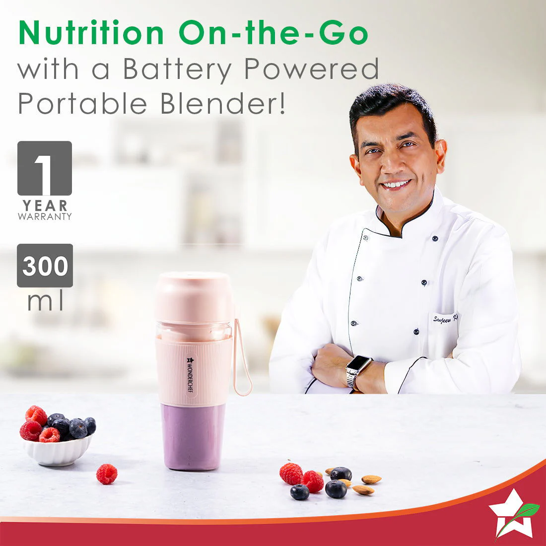 Nutri-Cup Portable Blender | USB Charging | Smoothie maker | SS Blades | Battery Operated Rechargeable Blender | 300ml | Compact Size | Pink - Image 2