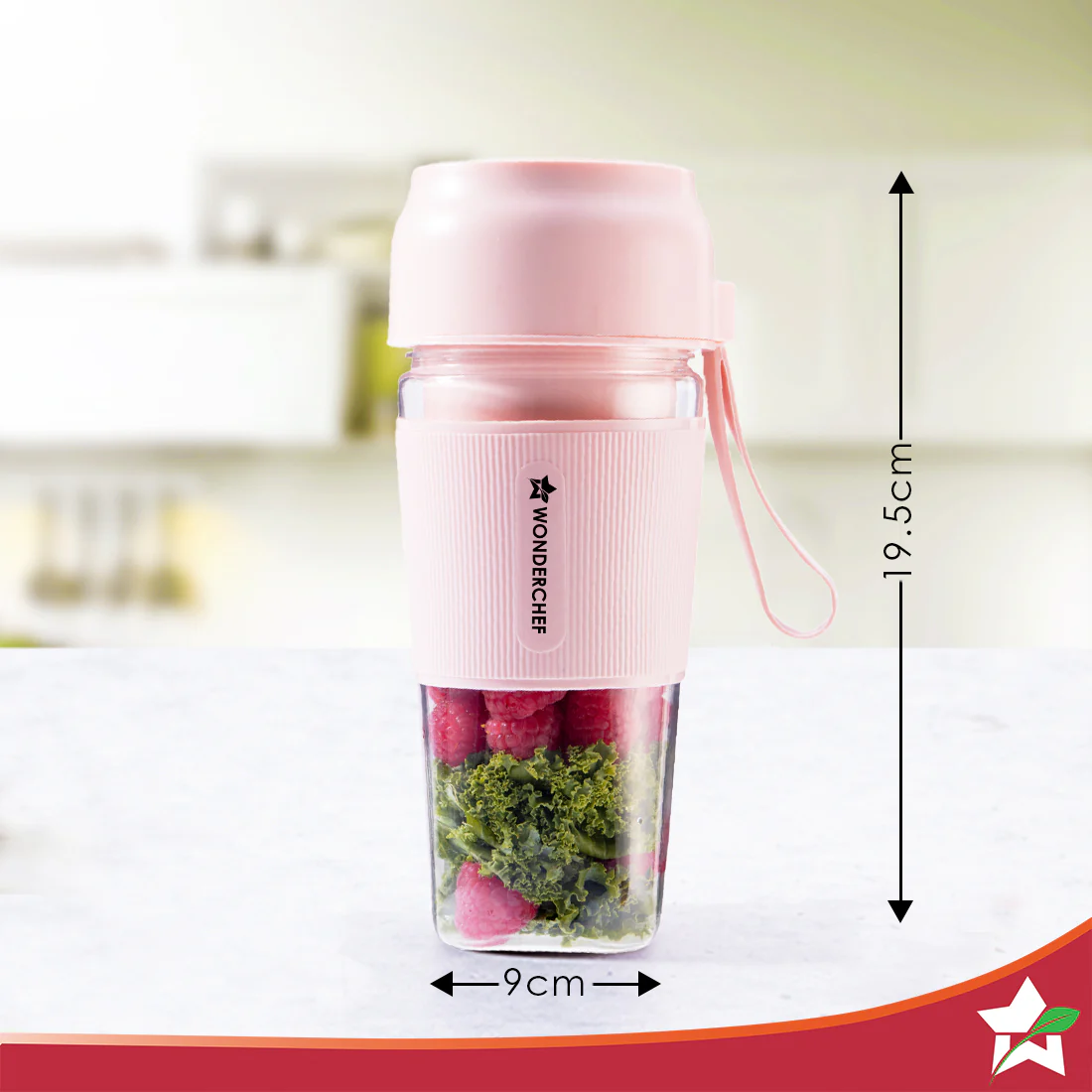 Nutri-Cup Portable Blender | USB Charging | Smoothie maker | SS Blades | Battery Operated Rechargeable Blender | 300ml | Compact Size | Pink - Image 3