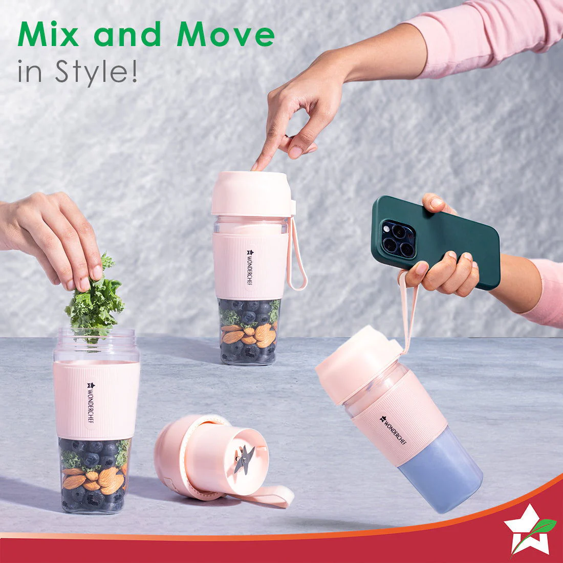Nutri-Cup Portable Blender | USB Charging | Smoothie maker | SS Blades | Battery Operated Rechargeable Blender | 300ml | Compact Size | Pink - Image 8