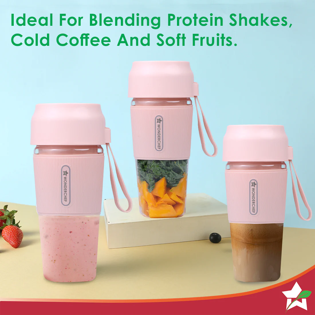 Nutri-Cup Portable Blender | USB Charging | Smoothie maker | SS Blades | Battery Operated Rechargeable Blender | 300ml | Compact Size | Pink - Image 9