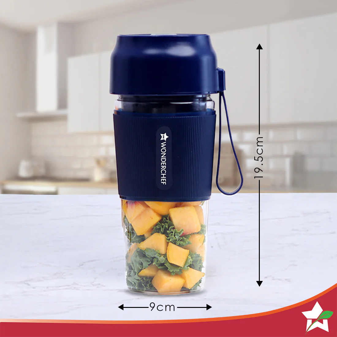 Nutri-Cup Portable Blender | USB Charging | Smoothie maker | SS Blades | Battery Operated Rechargeable Blender | 300ml | Compact Size | Blue - Image 4
