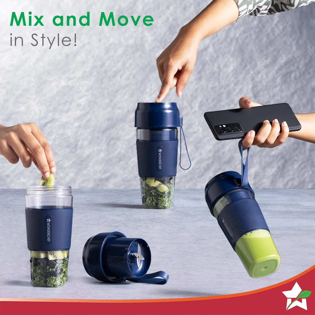 Nutri-Cup Portable Blender | USB Charging | Smoothie maker | SS Blades | Battery Operated Rechargeable Blender | 300ml | Compact Size | Blue - Image 9