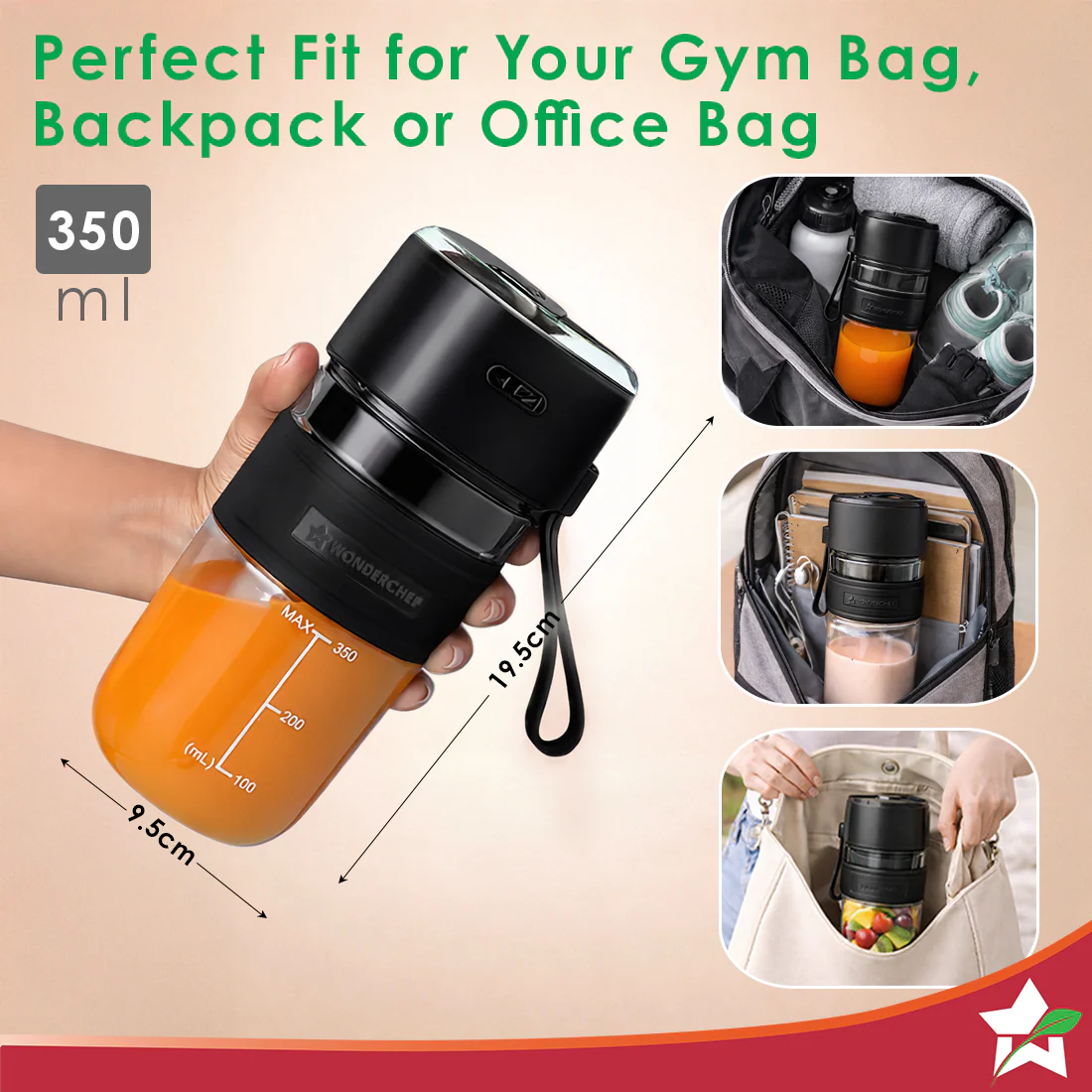 Nutri-cup Zip Portable Blender | 350ml | Blend & Sip with Flip Top Sipper Lid | For Smoothies, Juices, Shakes, Coffee | 2000 mAh Battery | 20 Blending Cycles in One Charge | Type C Charging | Black - Image 3