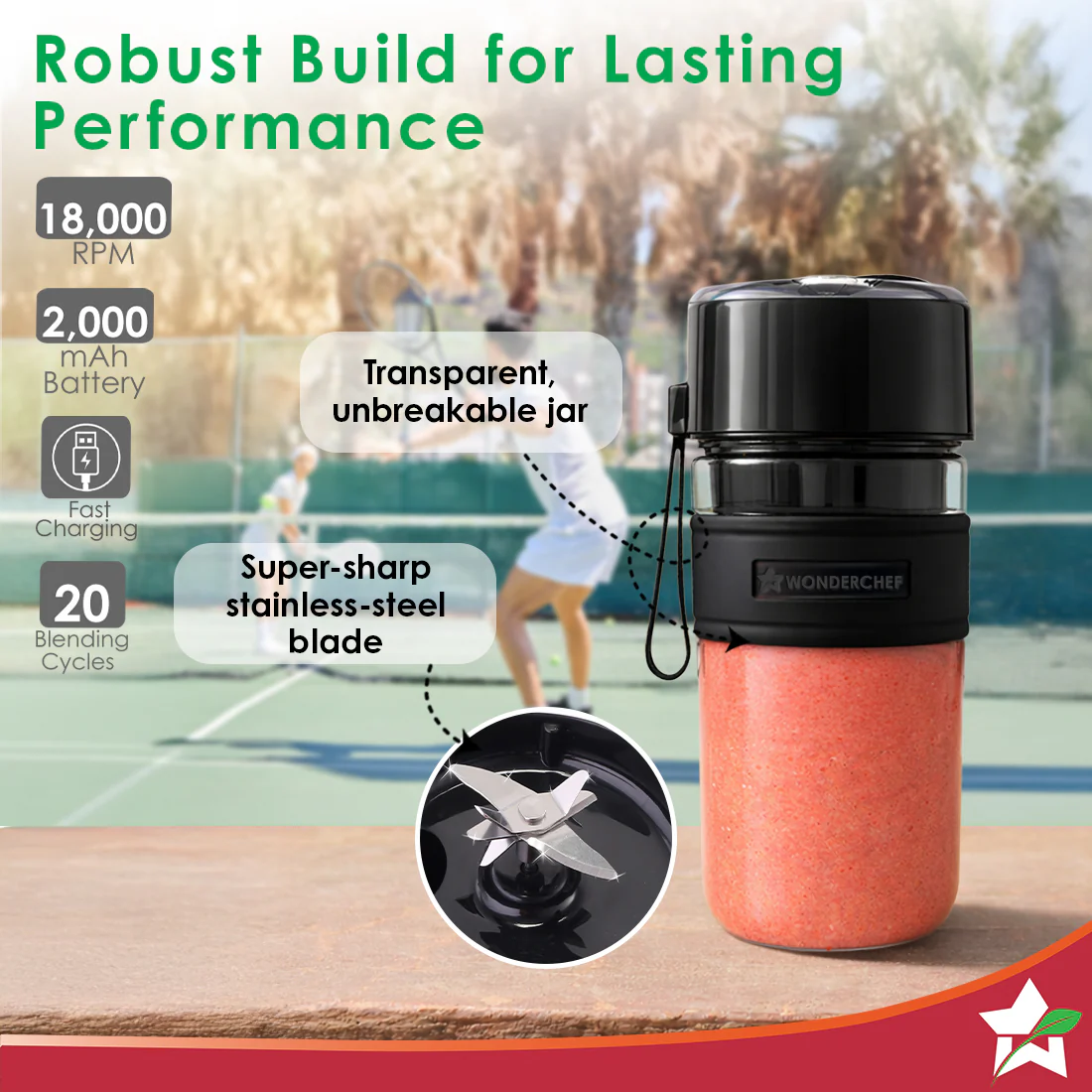 Nutri-cup Zip Portable Blender | 350ml | Blend & Sip with Flip Top Sipper Lid | For Smoothies, Juices, Shakes, Coffee | 2000 mAh Battery | 20 Blending Cycles in One Charge | Type C Charging | Black - Image 5