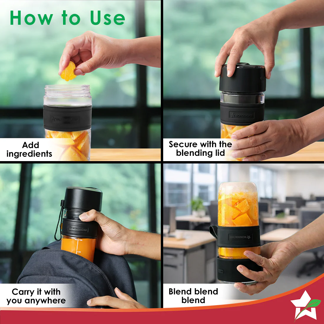 Nutri-cup Zip Portable Blender | 350ml | Blend & Sip with Flip Top Sipper Lid | For Smoothies, Juices, Shakes, Coffee | 2000 mAh Battery | 20 Blending Cycles in One Charge | Type C Charging | Black - Image 7