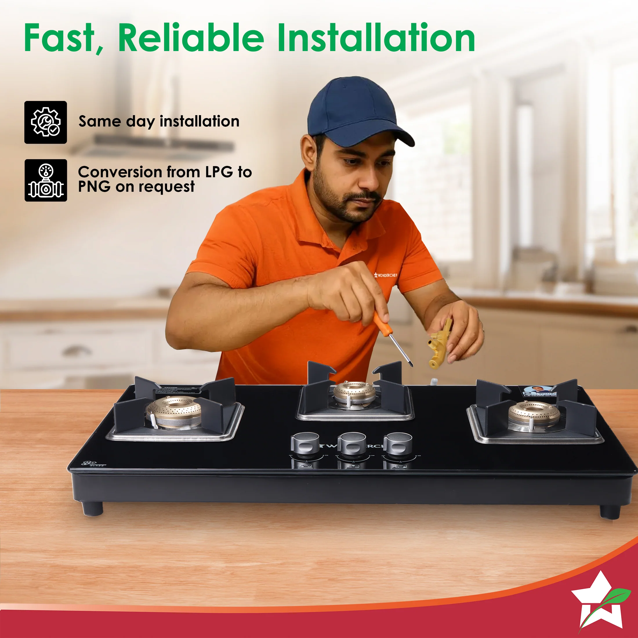 Octavia 3 Burner Glass Hob Top Auto Cooktop | 8mm Toughened Glass | Auto Ignition | Forged Brass Burners | Stainless Steel Drip Tray | Anti-Skid Legs | Large & Heavy Pan support | LPG compatible | Black steel frame | 2 Year Warranty | Black - Image 7
