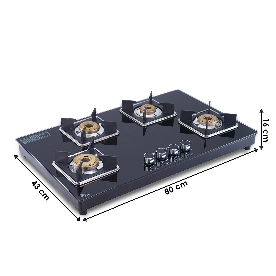 Octavia 4 Burner Glass Hob Top Manual Cooktop | 8mm Toughened Glass | Manual Ignition | Forged Brass Burners | Stainless Steel Drip Tray | Anti-Skid Legs | Large & Heavy Pan support | LPG compatible | Black steel frame | 2 Year Warranty | Black - Image 3