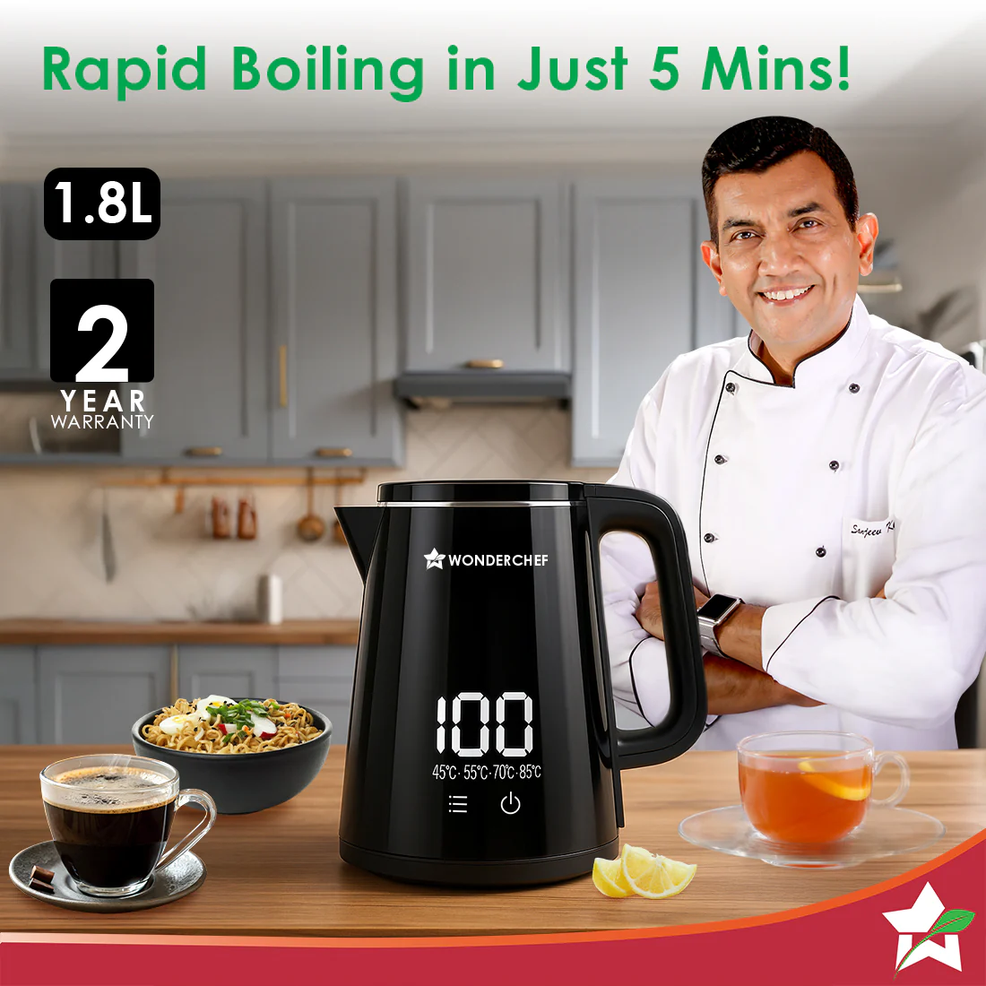 Onyx Cool-touch Digital Kettle, 1.8 L, Stainless-steel Interior, 1350W, Choose from 4 Temperature Modes, Rapid Boiling in 5 Mins for Tea, Coffee, Instant Food, Auto Shut-off, 2-Yr Warranty - Image 2