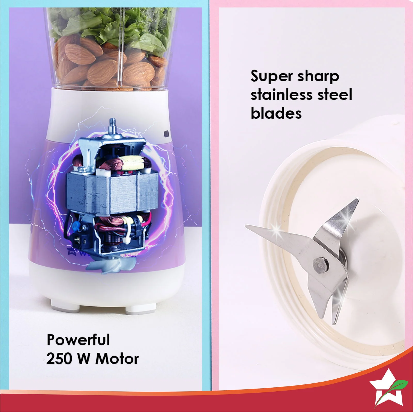 Orchid Personal Blender, 250W Copper Motor, 600ml Transparent Jar, Stainless Steel Blades for Perfect Blending, Hassle Free Blending of Fruits & Vegetable Juices, Protein Shakes, Smoothies - Image 5
