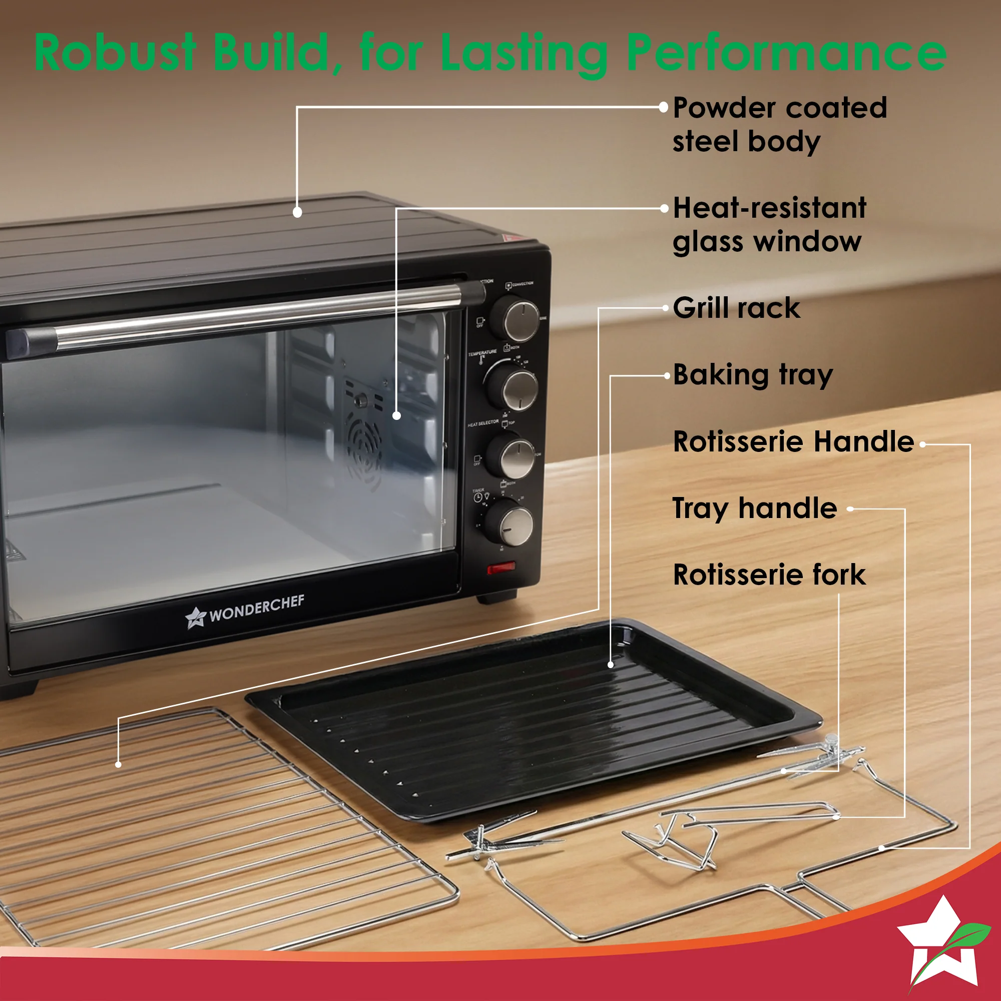 Oven Toaster Griller (OTG) - 48 L | With Rotisserie | Auto-Shut Off | Heat-Resistant Tempered Glass | 6-Stage Heat Selection Bake, Grill, Roast | Easy to Clean | Black | 2 Year Warranty - Image 7