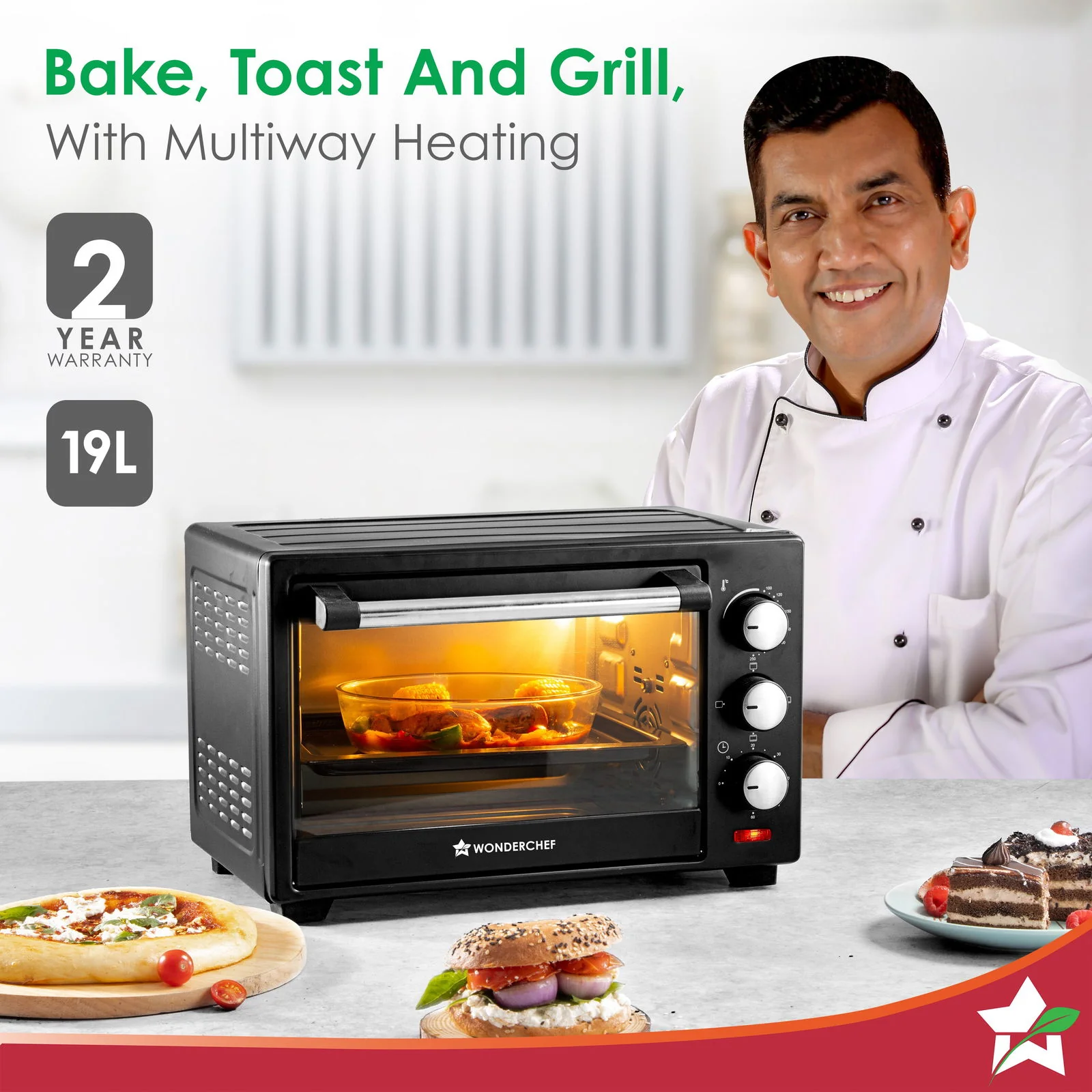 OTG & Wooden Tray Gift Combo | 19L OTG | Bake Breads and Cakes | Time Control upto 60 Mins | Temperature Control upto 250⁰ | Heat Resistant Window, Removable Crumb Tray | 2 Year Warranty - Image 2