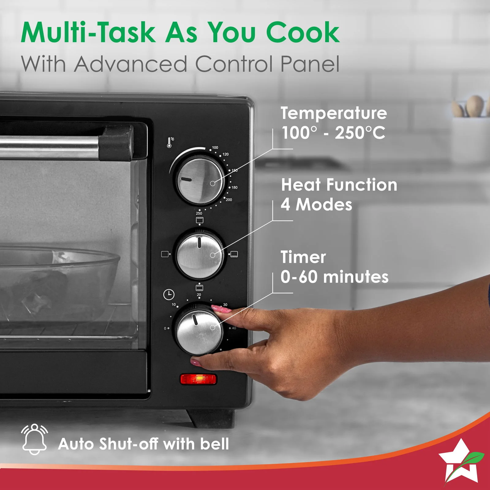 OTG & Wooden Tray Gift Combo | 19L OTG | Bake Breads and Cakes | Time Control upto 60 Mins | Temperature Control upto 250⁰ | Heat Resistant Window, Removable Crumb Tray | 2 Year Warranty - Image 3