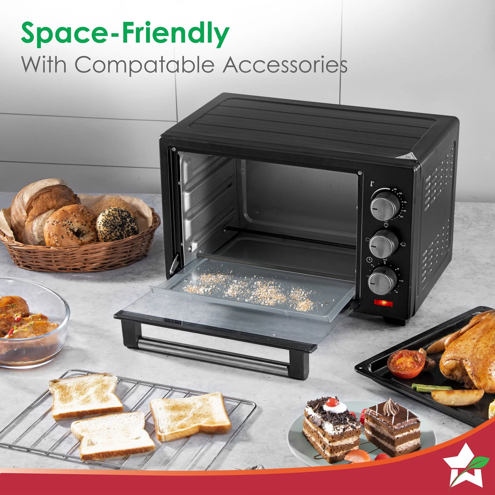 OTG & Wooden Tray Gift Combo | 19L OTG | Bake Breads and Cakes | Time Control upto 60 Mins | Temperature Control upto 250⁰ | Heat Resistant Window, Removable Crumb Tray | 2 Year Warranty - Image 4