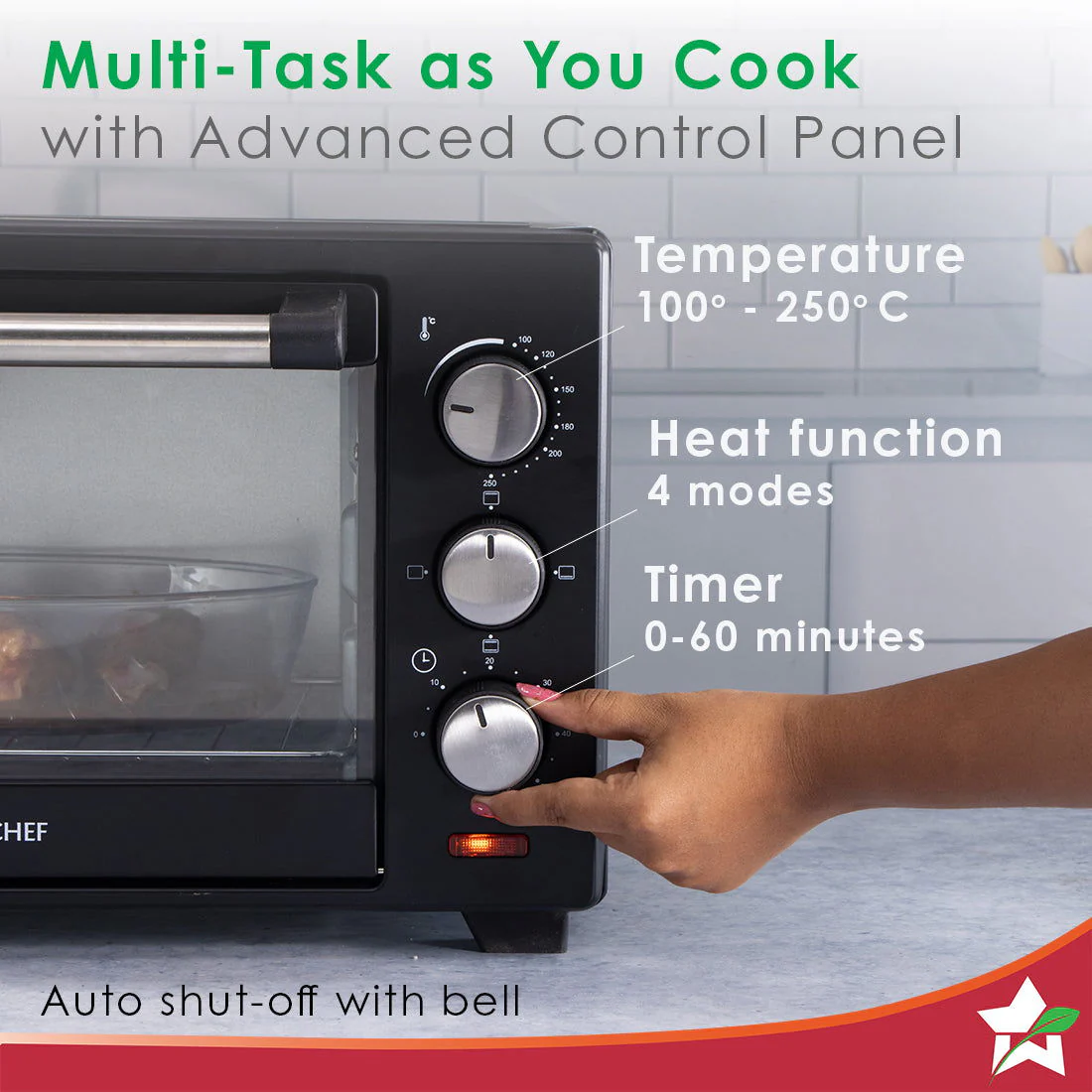 Wonderchef Renewed Oven Toaster Griller (OTG) - 19L | Black with Rotisserie | Auto-shut off | Heat-resistant Tempered Glass | Multi-stage Heat Selection - Image 3