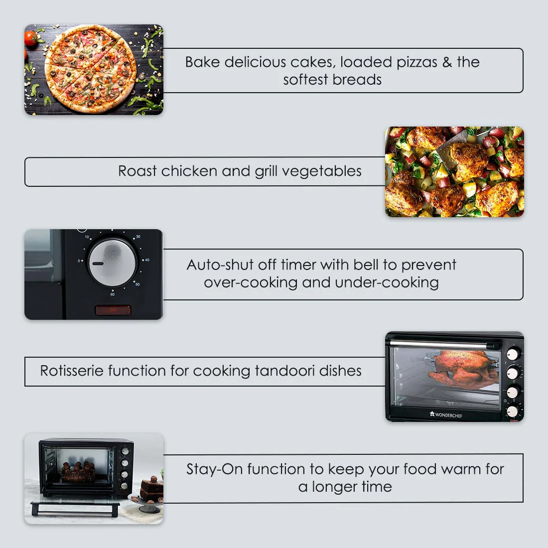 Wonderchef Renewed Oven Toaster Griller (OTG) - 28L | Black with Rotisserie | Auto-shut off | Heat-resistant Tempered Glass | Multi-stage Heat Selection - Image 15