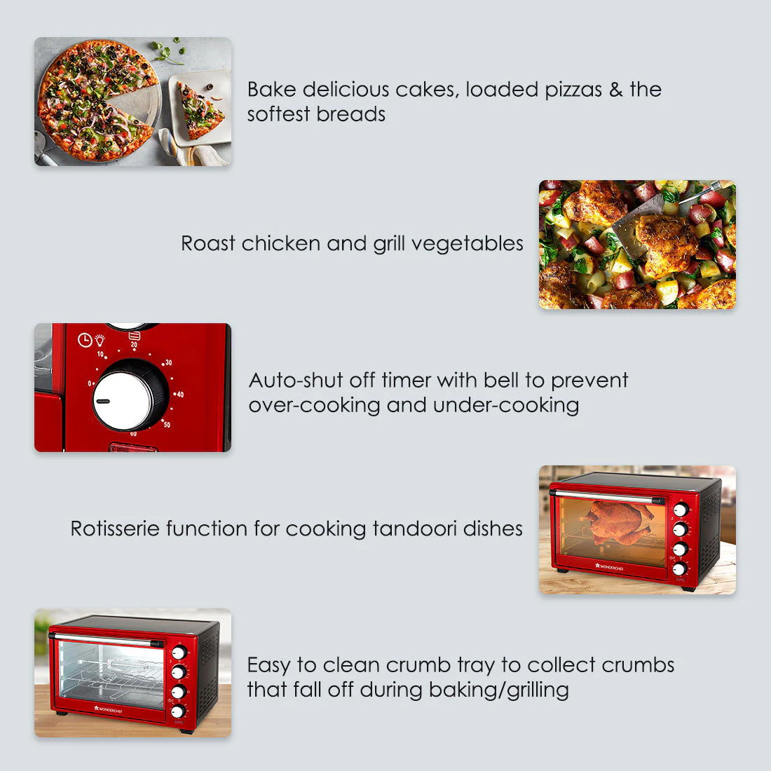 Wonderchef Renewed Oven Toaster Griller (OTG) Crimson Edge - 28L | Auto-shut Off | Heat-resistant Tempered Glass | Multi-stage Heat Selection | 1600W | Red - Image 14