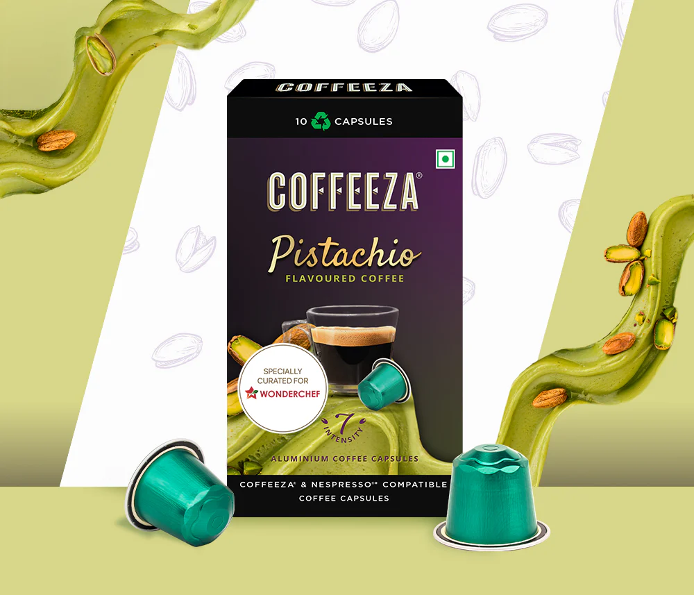 Coffeeza Pistachio 100% Arabica Flavoured Aluminium Coffee Capsules (Limited Edition)