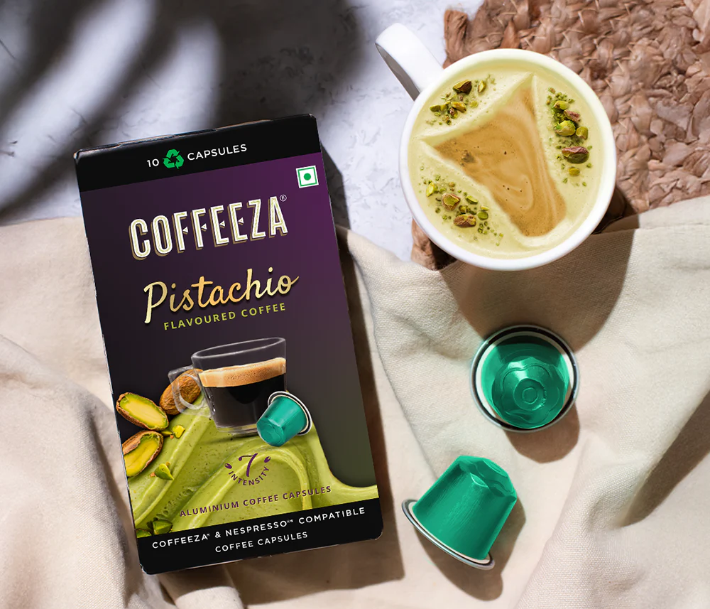 Coffeeza Pistachio 100% Arabica Flavoured Aluminium Coffee Capsules (Limited Edition) - Image 4