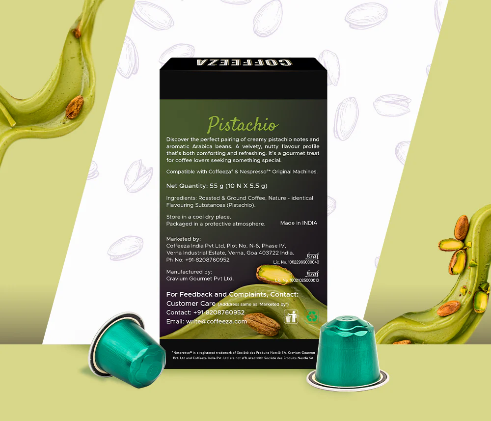 Coffeeza Pistachio 100% Arabica Flavoured Aluminium Coffee Capsules (Limited Edition) - Image 5