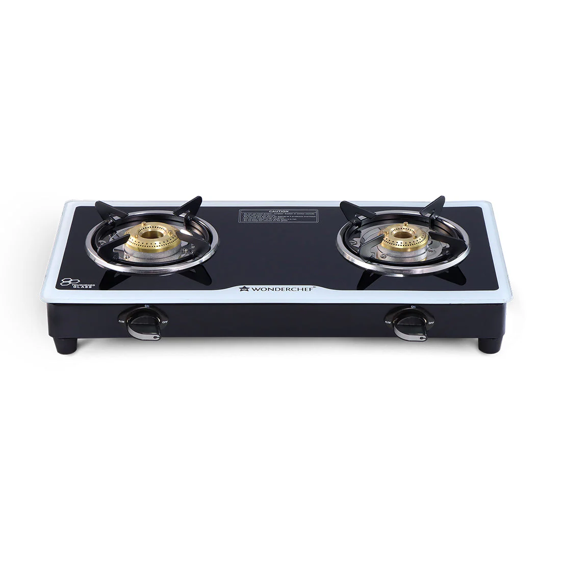 Platinum 2 Burner Glass Gas Stove, Black 6mm Toughened Glass with 1 Year Warranty, Ergonomic Knobs, Stainless Steel Drip Tray, Manual Ignition Gas Stove