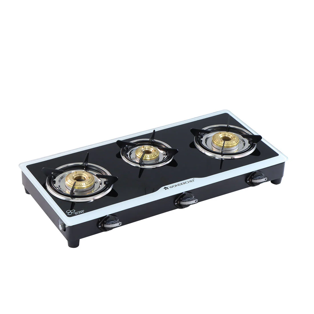 Platinum 3 Burner Manual Glass Gas Stove | 6mm Toughened Glass Gas Stove | Stainless Steel Drip tray | Anti-Skid Legs | Large Pan support | Manual Ignition | Black steel frame | 2 Year Warranty | Black - Image 2