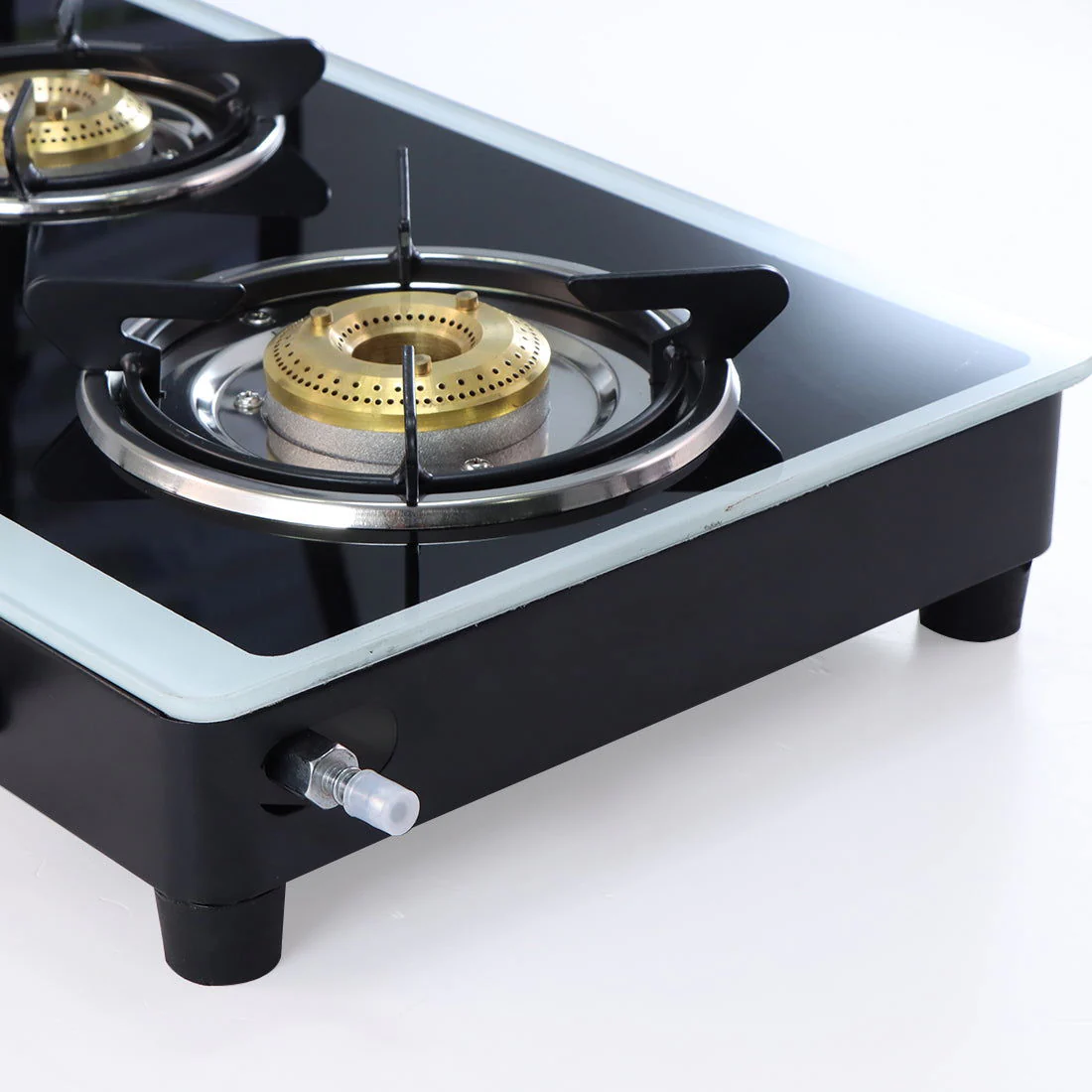 Platinum 3 Burner Manual Glass Gas Stove | 6mm Toughened Glass Gas Stove | Stainless Steel Drip tray | Anti-Skid Legs | Large Pan support | Manual Ignition | Black steel frame | 2 Year Warranty | Black - Image 4