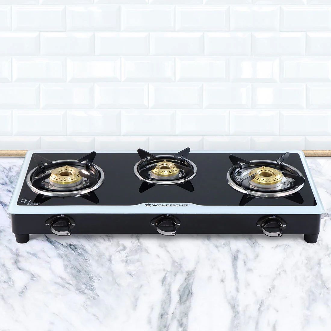 Platinum 3 Burner Manual Glass Gas Stove | 6mm Toughened Glass Gas Stove | Stainless Steel Drip tray | Anti-Skid Legs | Large Pan support | Manual Ignition | Black steel frame | 2 Year Warranty | Black - Image 7