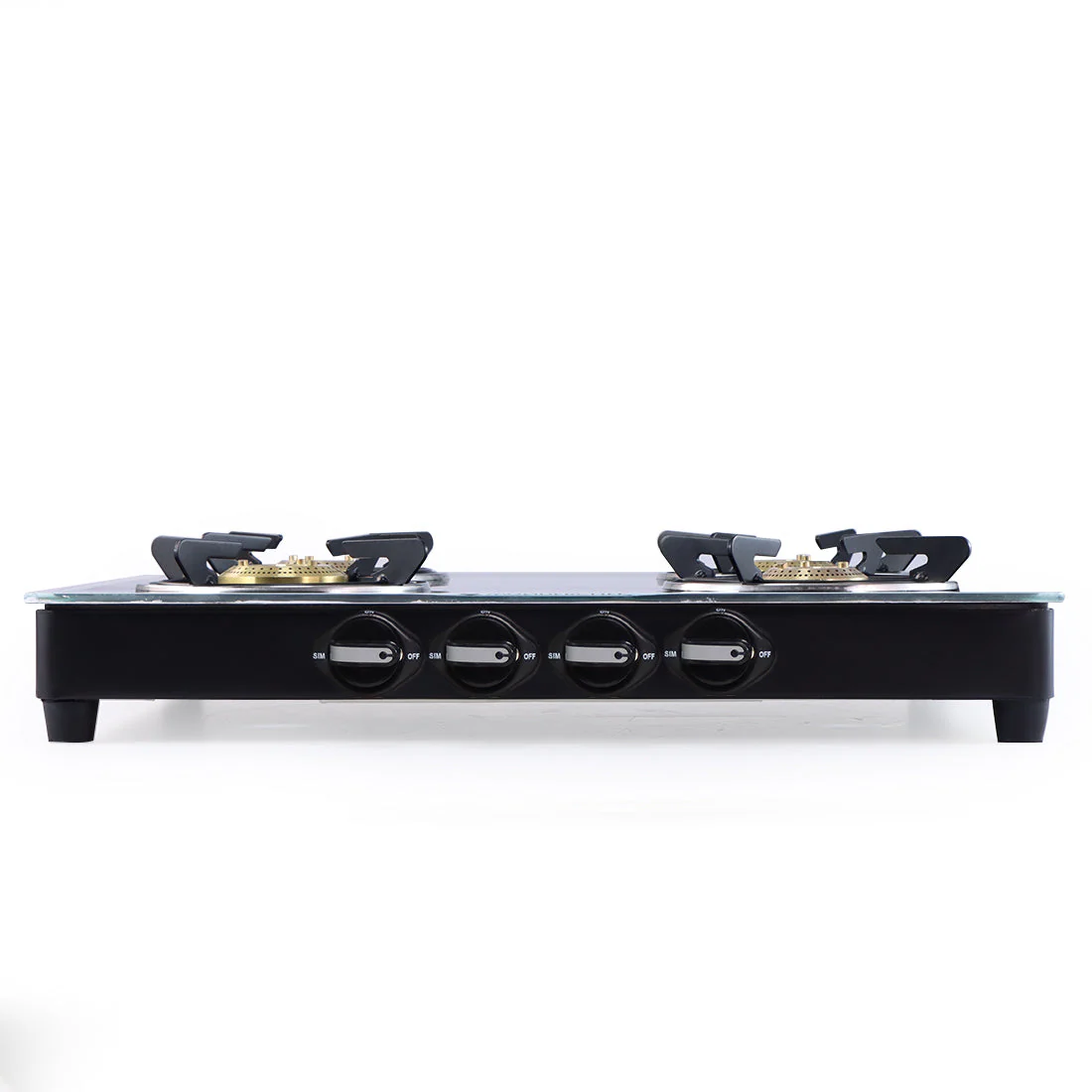 Platinum 4 Burner Manual Glass Gas Stove | 6mm Toughened Glass Gas Stove | Stainless Steel Drip tray | Anti-Skid Legs | Large Pan support | Manual Ignition | Black steel frame | 2 Year Warranty | Black - Image 4