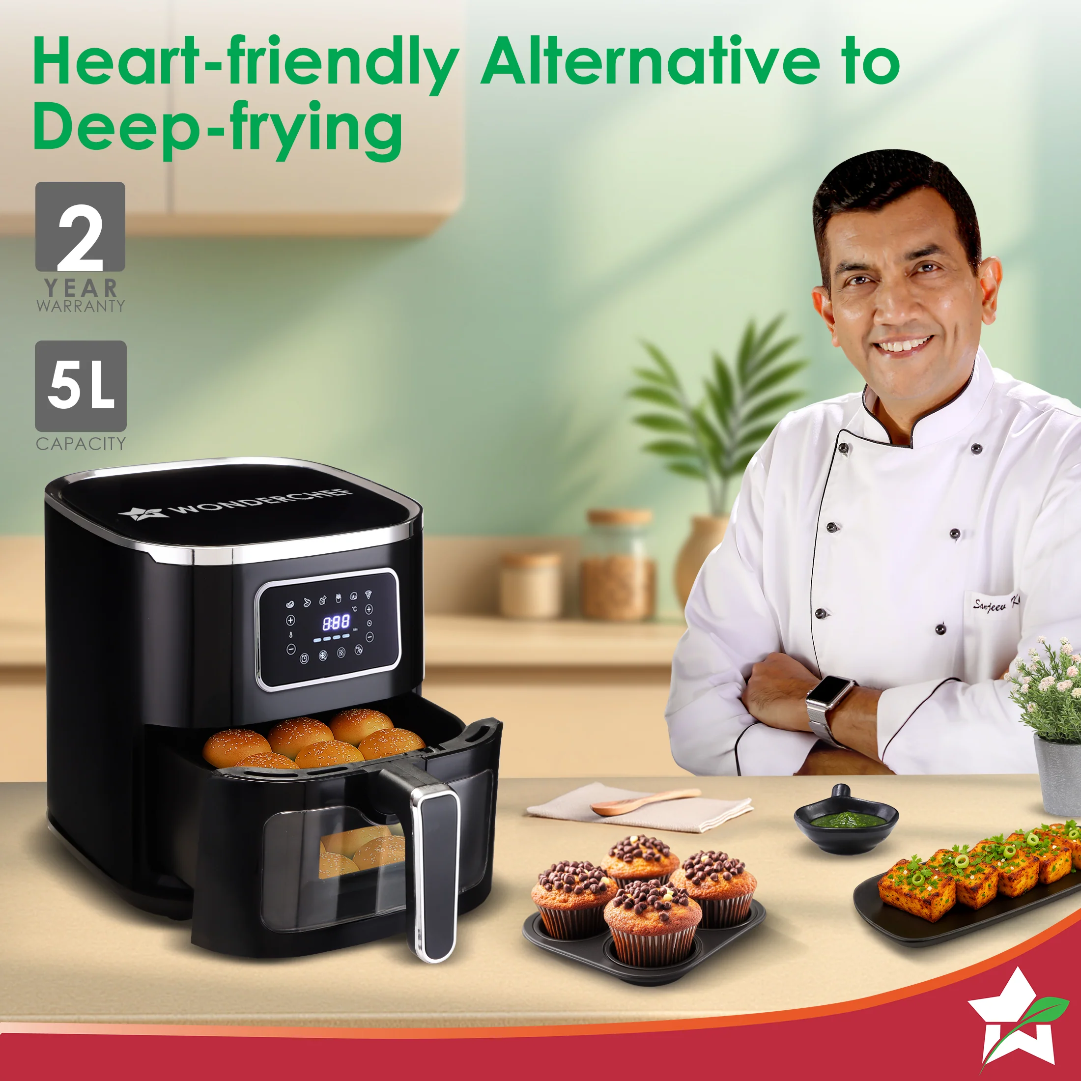 Platinum Plus Digital Air Fryer | 5L With Window & Light | Fry, Bake, Grill, Roast | 7 Pre-set Options | French Fries, Tikkis, Grilled Veggies, Muffins | Non-stick Basket | 2 Year Warranty - Image 2